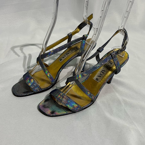 ESCADA Vintage Metallic Rainbow Strappy Heels - size 9B - Picture 10 of 13